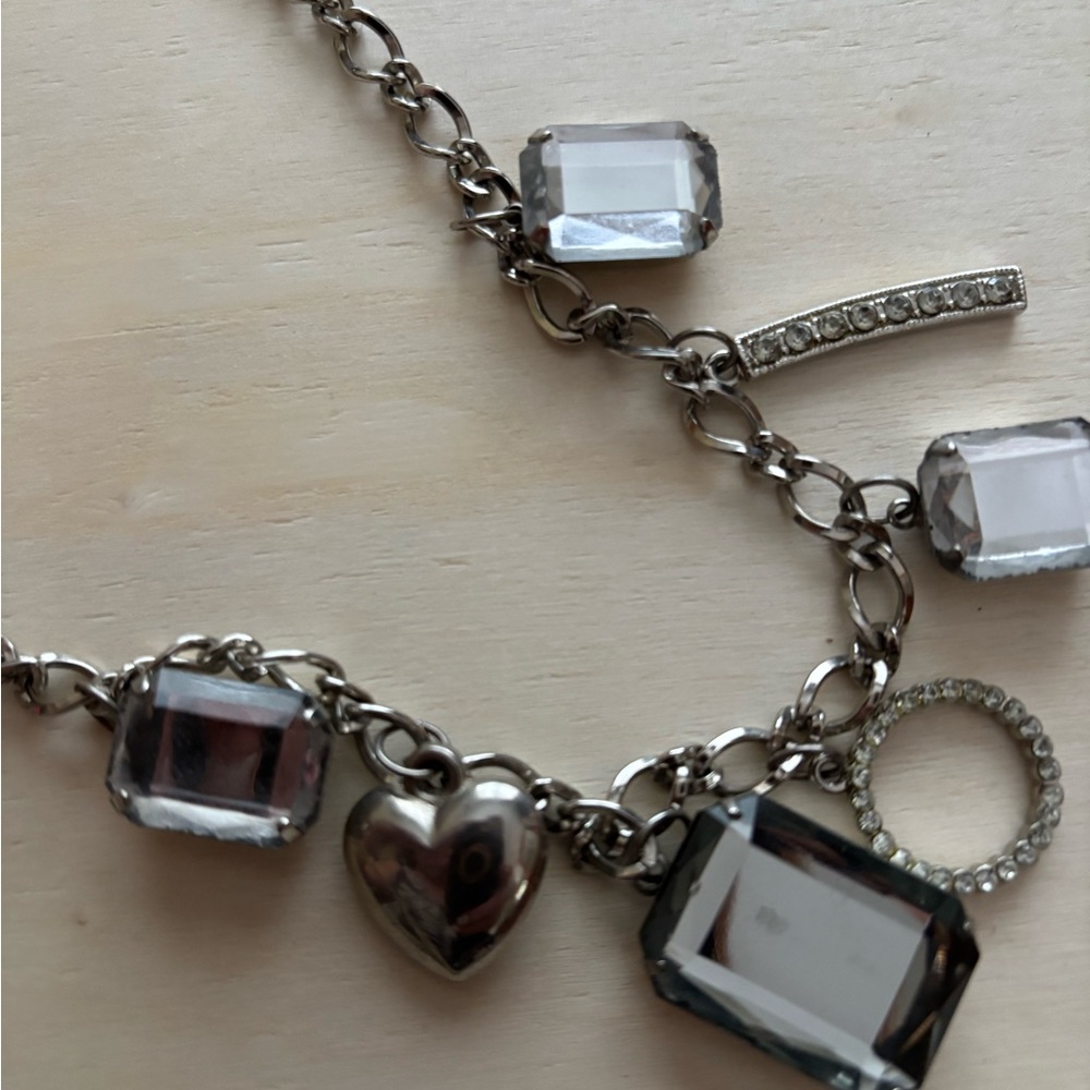 Baby Phat Silver Charm Necklace with Heart and Rectangles - Picture 2 of 4
